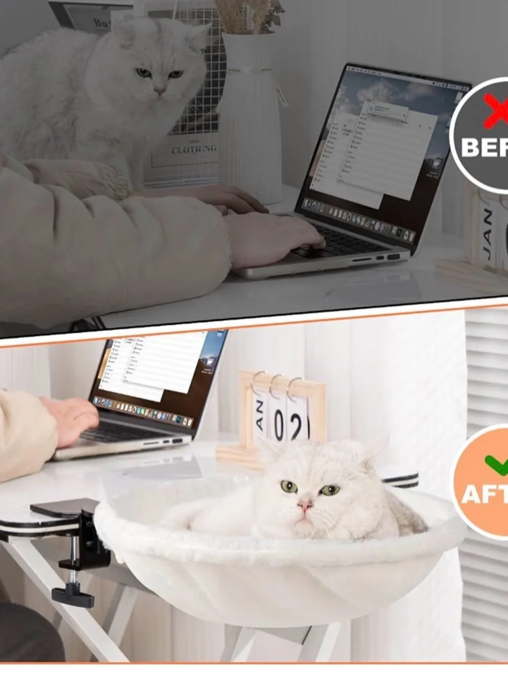 Cat Desk Bed nest 180° Rotating soft desk attachment